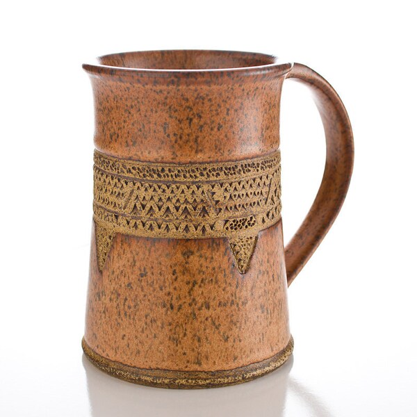Patterned Tan Stoneware Tankard