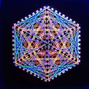 Hexagramatron~multicolor UV string art wall hanging