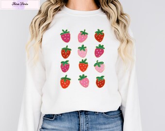 Cute Strawberry Sweatshirt, Summer Strawberry Sweatshirt, Sweet Cottagecore Berry Sweatshirt, Strawberry Aesthetic, Botanical Garden Hoodie