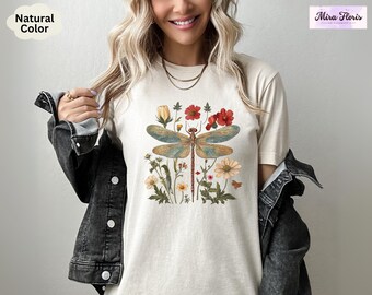 Botanical Dragonfly Shirt, Cottagecore Garden Tee