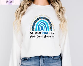 Colon Cancer Awareness Sweatshirt, Blue Ribbon Rainbow Hoodie