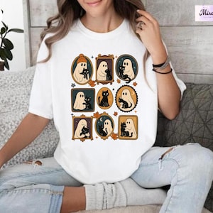 Halloween Cat Ghost Shirt, Halloween Ghost Shirt, Ghost Cat Shirt, Cat Lover Gift, Black Cat Shirt, Spooky Season Tee, Fall Cat Mom Shirt