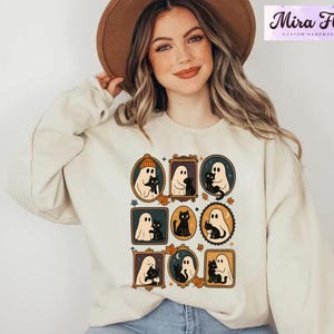 Ghost Black Cat Sweatshirt, Ghost Cat Halloween Hoodie, Halloween Gift for Cat Owners, Halloween Cat Sweatshirt, Black Cat Sweatshirt