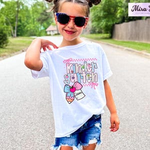 Personalized Kindergarten Shirt, Pink Bow Kindergarten Shirt, Girls 1st Day Of School Shirt, Kindergarten Teacher Shirt, Back To School Tee