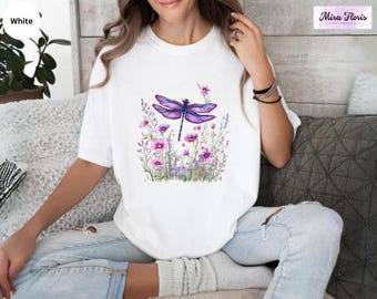 Vintage Dragonfly Shirt, Floral Botanical Insect Garden Tee