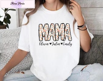 Personalized Floral Mama Shirt, Custom Kids Names, Mom Shirt