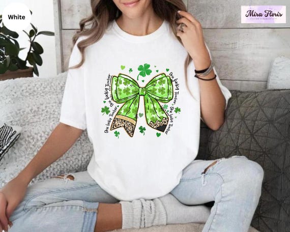 One Lucky Teacher Shirt, St Patrick's Day Coquette Bow Tee