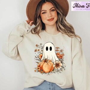 Floral Ghost Pumpkin Sweatshirt, Cute Ghost Pumpkin Sweatshirt, Halloween Ghost Sweatshirt, Funny Halloween Hoodie, Pumpkin Sweatshirt