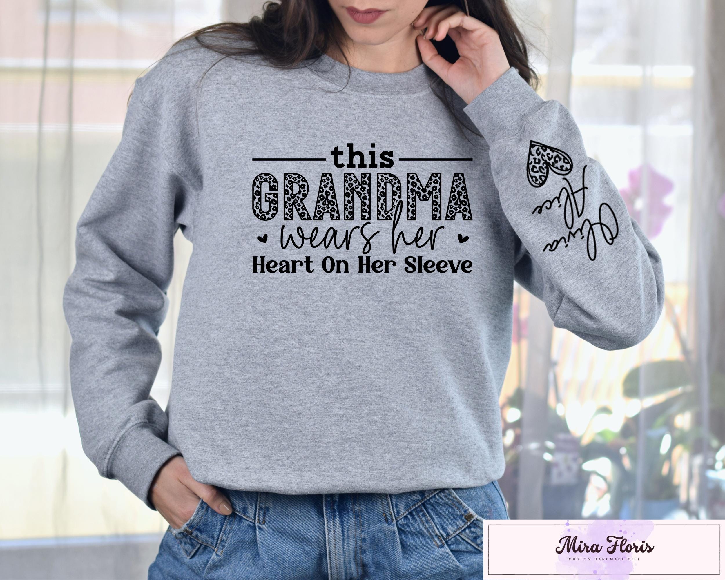 Wears Her Heart On Her Sleeve - Family Personalized Custom Unisex Embroidered Sweatshirt Gift For Mom Grandma Cs Lbj250314007