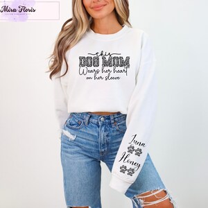 Personalized Dog Mom Sweatshirt, Custom Heart Sleeve Hoodie