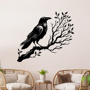 Raven On Branch Wall Decor, Crow Metal Wall Art, Raven Wall Art, Gothic Raven Metal Wall Art, Black Metal Wall Art, Gothic Metal Wall Art