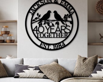 Regalo personalizado para el 40.° aniversario, arte de pared de metal para el 40.° aniversario, aniversario de bodas, regalo para el 40.° aniversario de bodas, 40.° aniversario, letrero de metal de 40 años