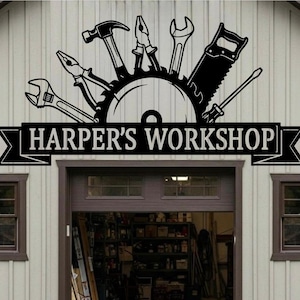 Letrero metálico personalizado para taller, letrero metálico para taller, letrero de garaje personalizado, letrero con el nombre del taller, letrero para el taller de papá