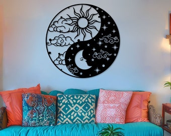 Arte de parede de metal Ying Yang, decoração de parede de sol e lua, decoração de parede de metal Yogo, decoração de parede de Feng Shui, decoração de parede de Yin Yang, arte de parede de metal