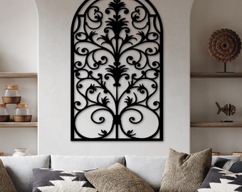 Arte de pared con arco de metal único, letrero de metal con arco, arte de pared de metal arqueado, decoración de pared de metal, arco de metal rústico, decoración de pared vertical gótica
