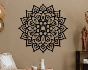 Mandala Metal Wall Art, Decoración de pared Mandala, Arte de pared espiritual, Arte de pared de sala de estar, Decoración de pared de dormitorio, Regalos de yoga, Decoración sobre la cama