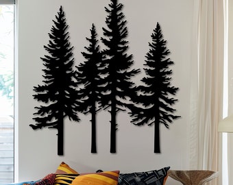 Arte de pared de metal con forma de pino, decoración de pared de metal para exteriores, arte de pared con forma de árbol de metal, decoración de árbol de metal, decoración de pared con forma de rama, letrero de metal con forma de pino