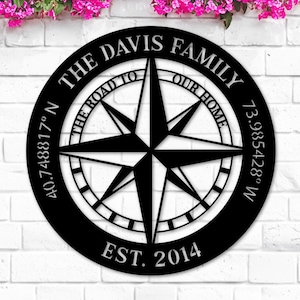 Personalized Compass Metal Sign, Compass Wall Art, Personalized Compass Wall Decor, Custom Coordinates Sign, Custom Metal Compass