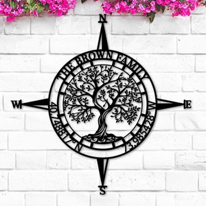 Custom Compass Metal Sign, Compass Wall Art, Personalized Compass Wall Decor, Custom Coordinates Sign, Custom Compass Wall Art, Wall Decor
