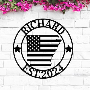 Arkansas Custom Metal Sign, Personalized Name Sign, AR State Sign, Arkansas Welcome Sign, Arkansas Map, Arkansas Wall Art, Arkansas Gift