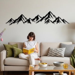 Mountain Metal Wall Decor, Mountain Wall Decor, Mountain Ranges View Wall Decor, Best Home Gift, Large Line Mountain Metal Wall Art