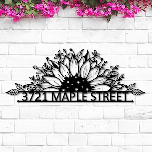 Custom Metal Address Sign, Sunflower Address Sign, Flower Home Number Metal Wall Sign, Floral Outdoor House Address Sign, Front Door Sign
