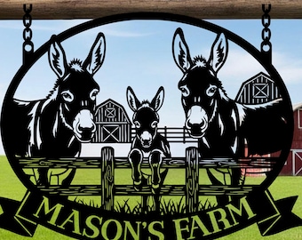 Custom Donkey Farm Metal Sign, Donkey Family Sign, Donkey Metal Sign, Donkey Farm Sign