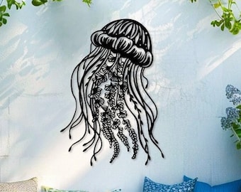Jellyfish Metal Wall Art, Jellyfish Wall Art, Jellyfish Sign, Wall Hangings, Ocean Wall Decor, Metal Wall Art, Wall Art, Vertical Wall Decor