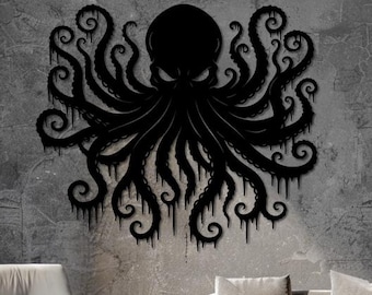 Octopus Metal Wandkunst, Octopus Wandkunst, Metall Wanddekor, Wandbehang, Gothic Badezimmer Dekor, Nautische Badezimmer Dekor, Kraken Wandkunst