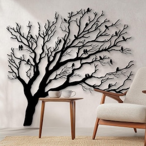 Birds On Tree Branch Metal Wall Art, Branch Wall Decor, Metal Birds Wall Art, Living Room Wall Art, Forest Wall Art, Home Closing Gift