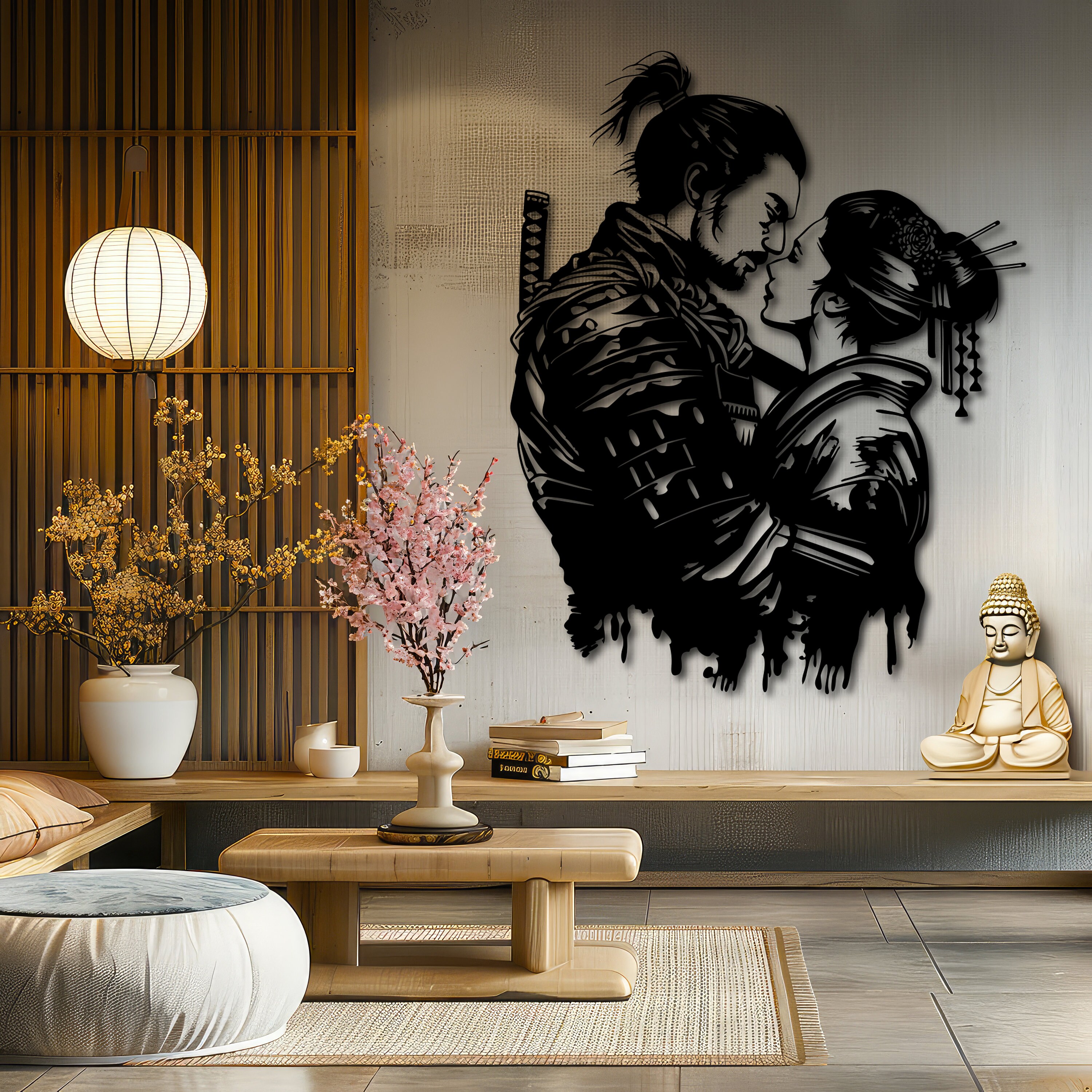 Samurai Warrior & Geisha Wall Art, Geisha Wall Art, Geisha