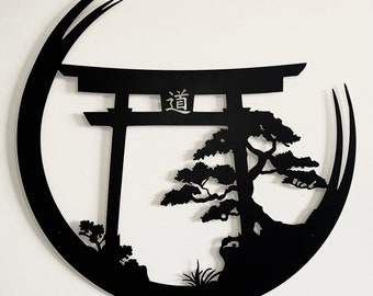 Japanese Metal Art, Torii Gate Metal Wall Sign, Tori Gate Metal Sign, Bonsai Tree Wall Decor, Japanese Wall Art, Japanese Wall Decor