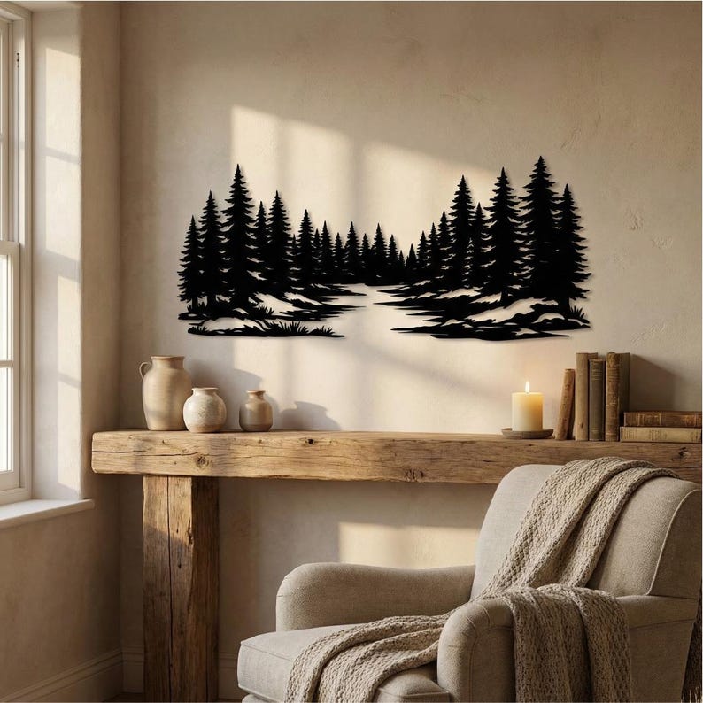 Forest Metal Wall Decor, Fireplace Wall Decor, Nature Decor Gift, Cabin ...