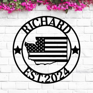 Aangepaste metalen bord Washington, gepersonaliseerd naambord, bord WA State, Washington-welkomstbord, Washington-kaart, Washington Wall Art