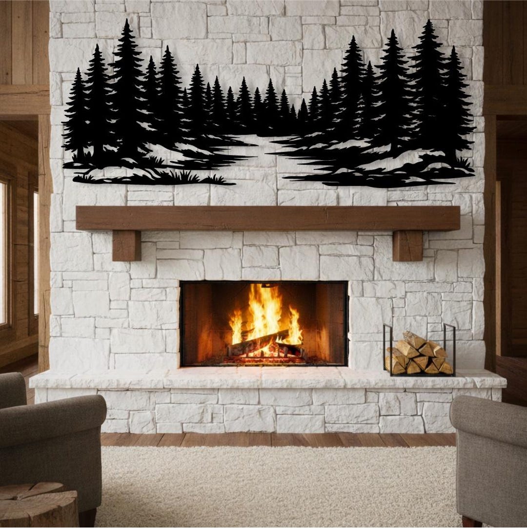 Forest Metal Wall Decor, Fireplace Wall Decor, Nature Decor Gift, Cabin ...