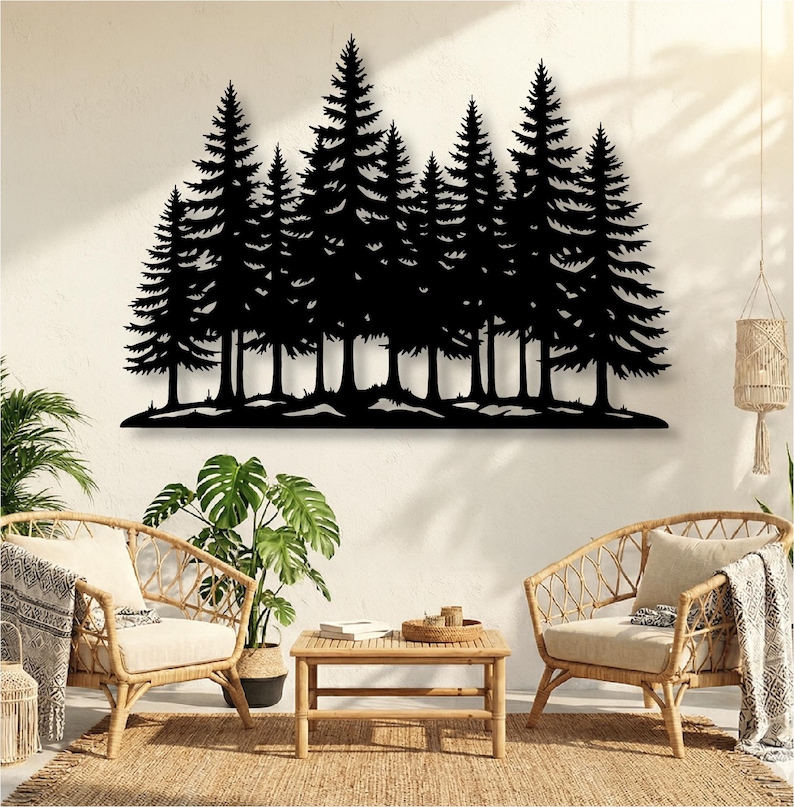 A Family of Pine Trees Metal Wall Art, Extra Large Tree Decor, Pine ...