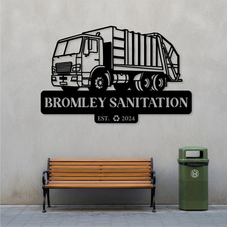 Garbage Truck Metal Sign, Custom Construction Metal Art, Recycling ...