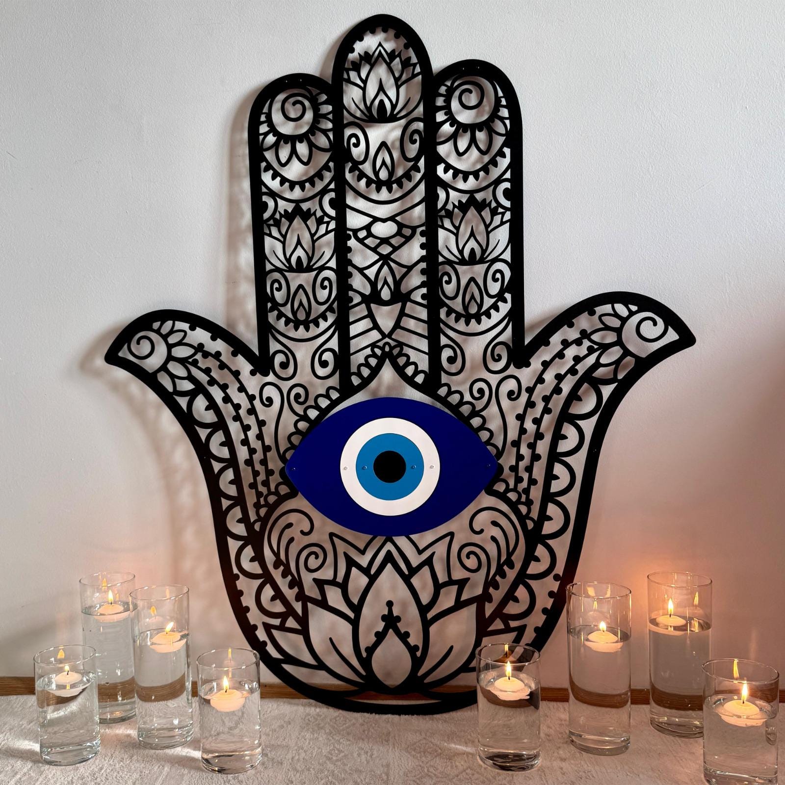 Hamsa Metal Wall Art, Evil Eye Wall Hanging, Blue Evil Eye Decor, Evil Eye Wall Decor, Hand Of Fatima Metal Wall Art, Metal Hand Of Fatima