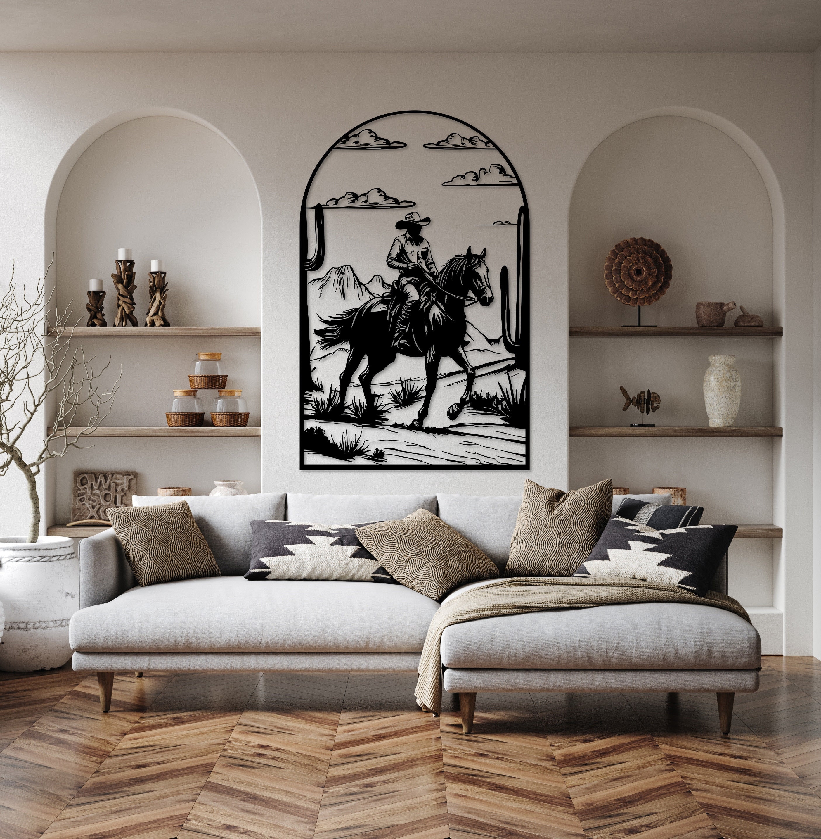 Western Boho Metal Wall Decor, Western Wall Decor, Retro Western Wall ...