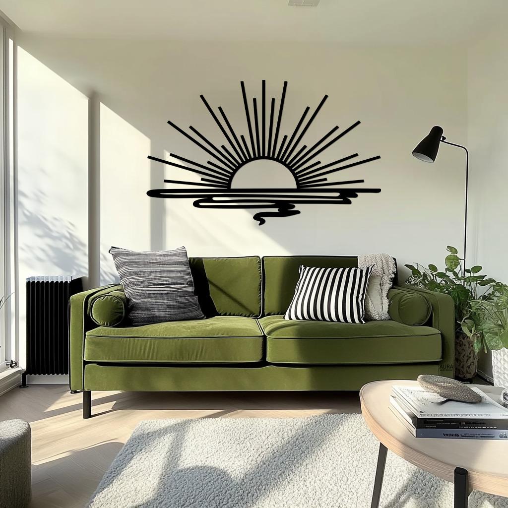 Decoración de pared de metal con sol, arte de pared de metal con amanecer, decoración de pared con sol, decoración del hogar con atardecer, arte de pared con amanecer, decoración abstracta del hogar con atardecer, arte de pared con sol