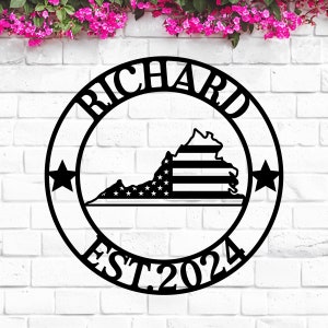 Virginia Custom Metal Sign, Personalized Name Sign, VA State Sign, Virginia Welcome Sign, Virginia Map, Virginia Wall Art, Virginia Gift