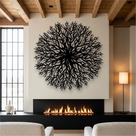 Abstract Tree Metal Sign, Fireplace Wall Art, Pine Tree Metal Wall Art, Fireplace Metal Wall Decor