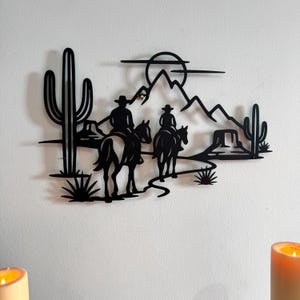 Wüsten-Metallwandkunst, Metall-Cowboy-Kunst, rustikale Kaktus-Metallwandkunst, Cowboy-Metallwandkunst, westliche Metallkunst