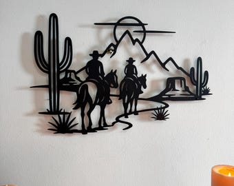 Desert Metal Wall Art, Metal Cowboy Art, Rustic Cactus Metal Wall Art, Cowboy Metal Wall Art, Western Metal Art