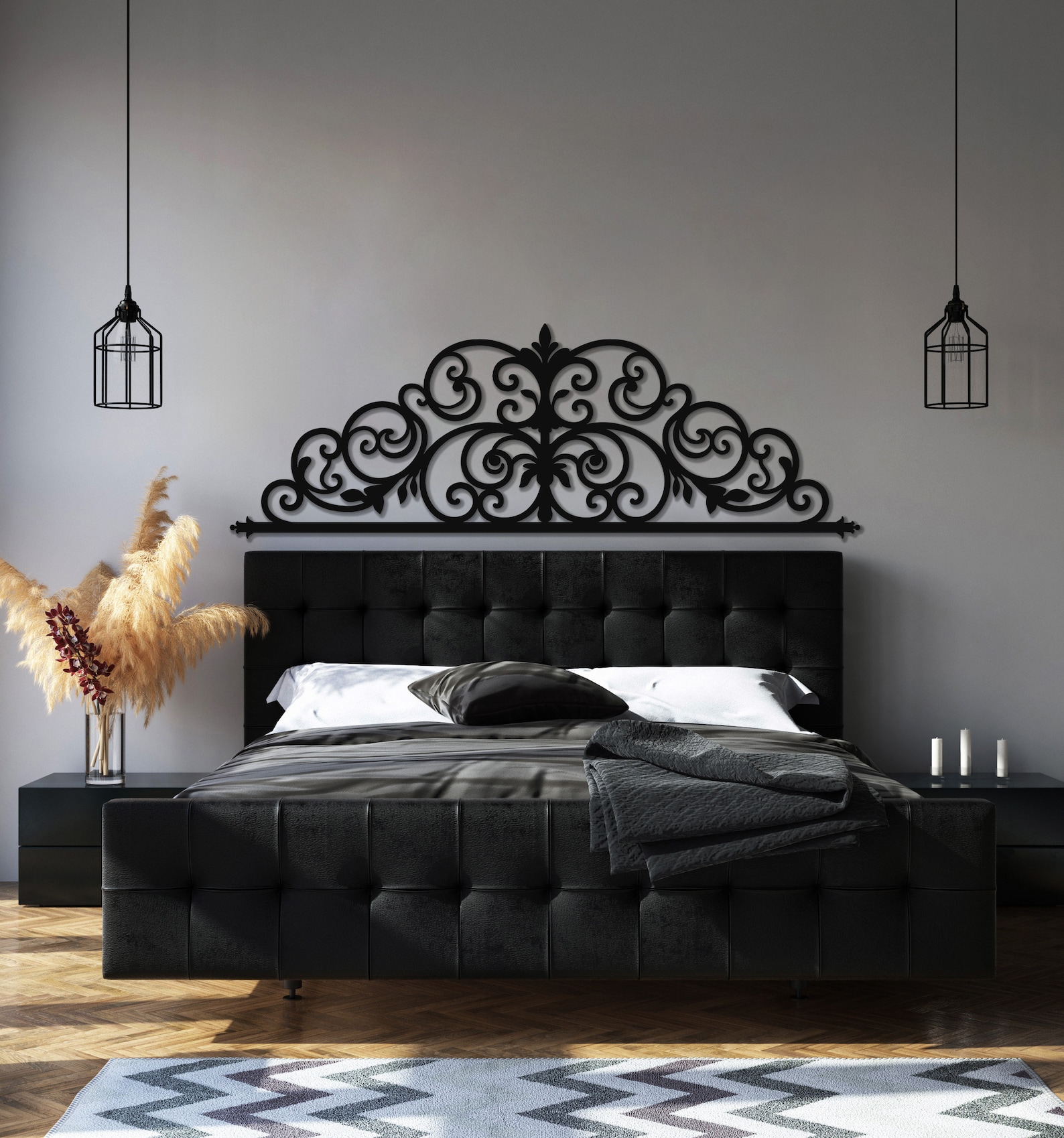 Rustic Headboard Wall Art, Above the Bed Decor, Rustic Metal Wall Decor