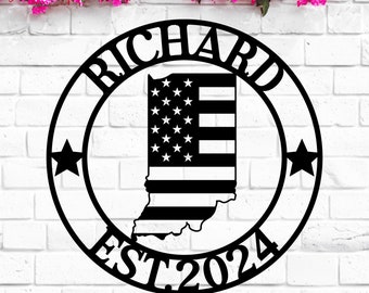 Indiana Custom Metal Sign, Personalized Name Sign, IN State Sign, Indiana Welcome Sign, Indiana Map, Indiana Wall Art, Indiana Gift