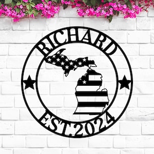 Michigan Custom Metal Sign, Personalized Name Sign, MI State Sign, Michigan Welcome Sign, Michigan Map, Michigan Wall Art, Michigan Gift