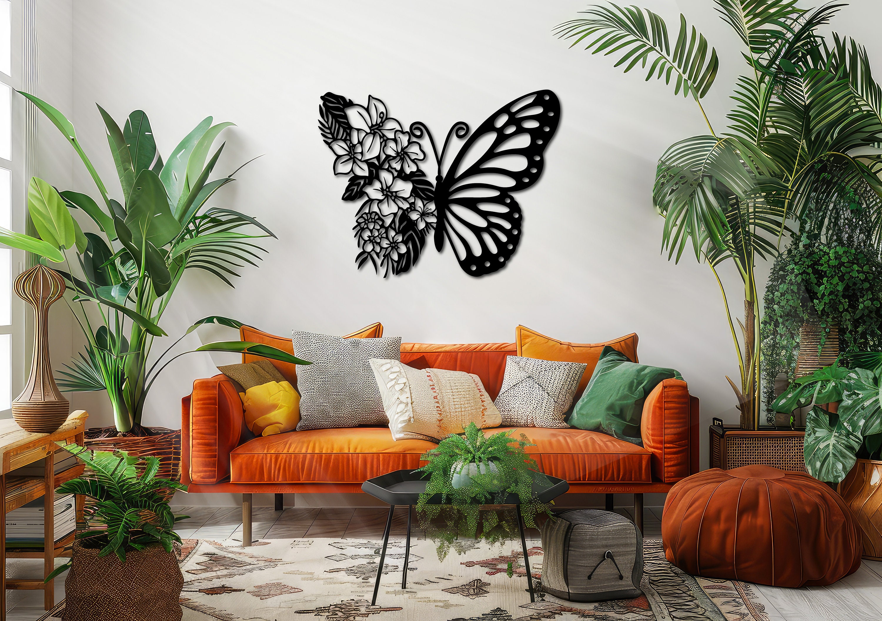 Butterfly Metal Wall Art, Flower Butterfly Metal Wall Decor, Living ...