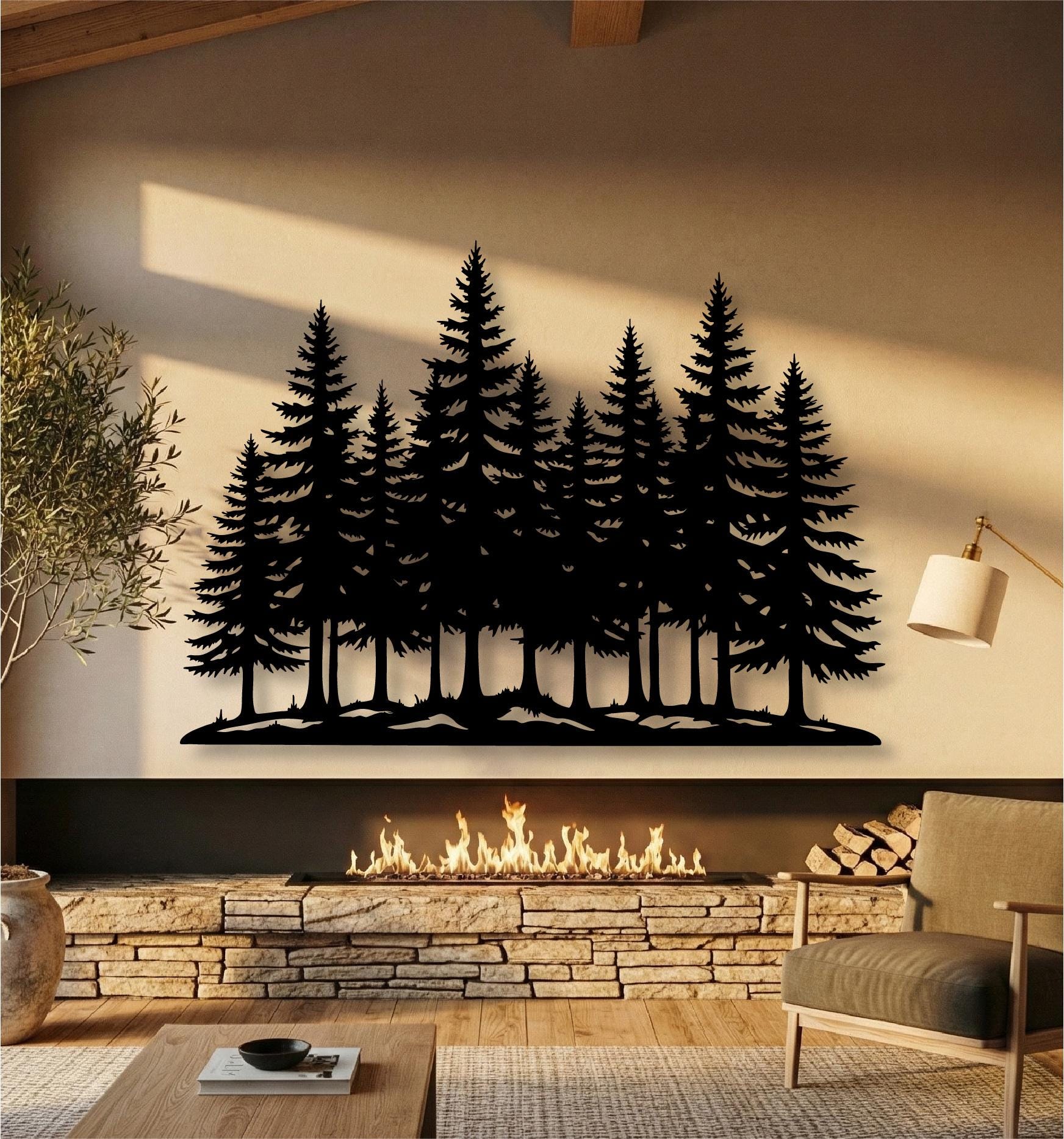 A Family of Pine Trees Metal Wall Art, Extra Large Tree Decor, Pine ...