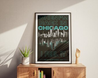 Koniec Początku (Szczegóły Teal) Plakat Inspirowany DJO Chicago Skyline Dekoracja Ścienna Prezent Miłośnika Muzyki
